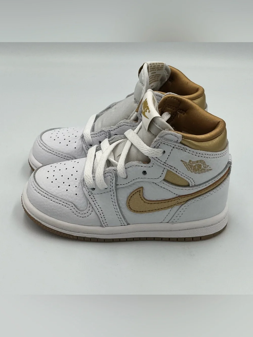 Jordan 1 Retro High OG White and Metallic Gold Sneakers Toddler Size 7C
